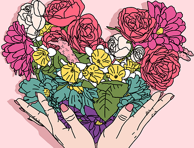 Heart Bouquet design flowers graphic design hands illustration ipad pro line art procreate simple solid colors unsplash
