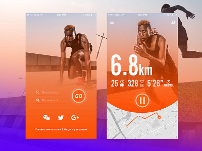 Running Interface movement nike orange running ui