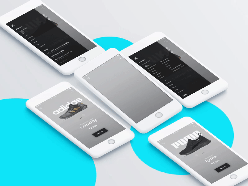 Multi Brands-New Arrival shoes app motion animation design android illustration principle ui-ux design sketch puma adidas nike shoes