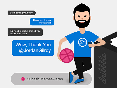 Dribbble Debut by Subash Matheswaran blue character character design conversation debut illustration invite illustration man