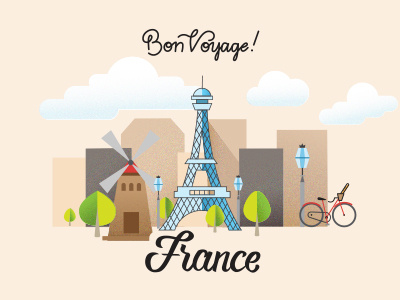 Bon Voyage France bike bonvoyage cityscape eiffletower france illustration lettering paris student project student work vector lettering