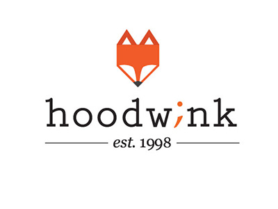 Hoodwink fox logo mischeif orange wink wordmark