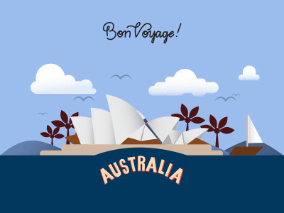 Bon Voyage Australia australia birds boat bon voyage handlettering illustration journey palm trees sydney sydney opera house travel vector illustration