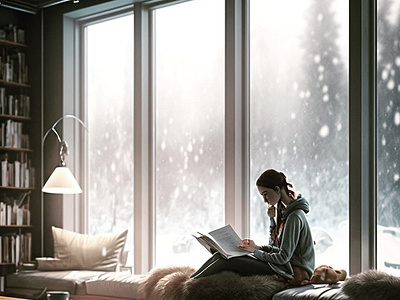 Women inside home while snowfall