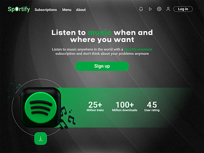 Spotify website - redesign concept (personal layout) 3d banner branding design landing music site ui ux web design