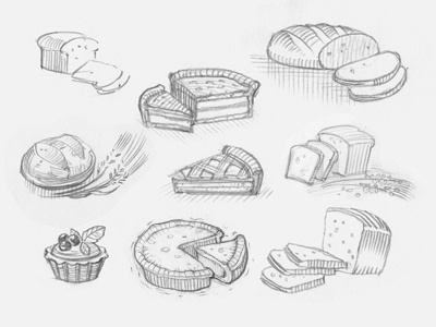 Baked goods bakery draft handdrawing logo mark pancil sketch