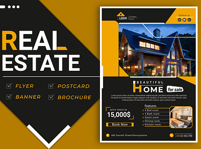 I will design professional real estate flyer, brochure, banner.. banner banner template branding brochure flyer graphic design illustration marketing social media post vector