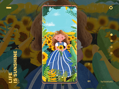 mobile wallpaper design app design flower girl illustraion leaf mobile mobile app sunflower wallpaper