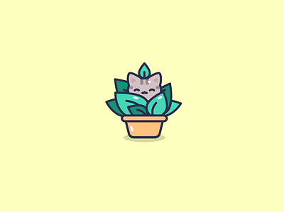 Cat hiding in a plant cat character cute icon illustration plant vector