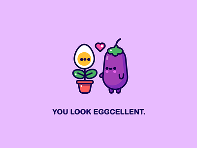 You look eggcellent. cute design dribbbleweeklywarmup egg eggplant illustration kawaii plant valentines day card valentinesday vector
