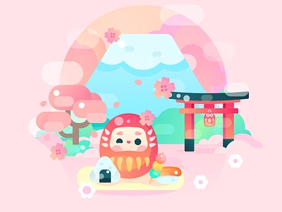 sakura animal character design flat icon icons illustration illustrator japan kawaii vector