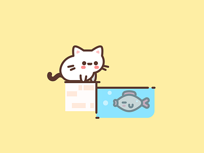 Get your lunch. animal cat character cute design fish flat icon icons illustration illustrator vector