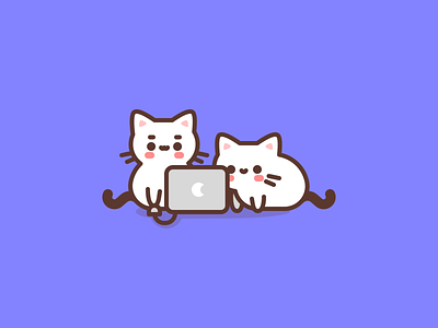 Pair programming animal cat character computer cute design flat illustration illustrator programming vector