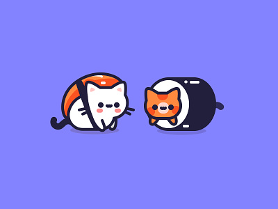 Japanese Delicatessen animal cat character cute design flat icon illustration illustrator japan kitten maki sushi vector