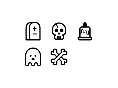 Boo bones candle ghost grave icons line skull tomb