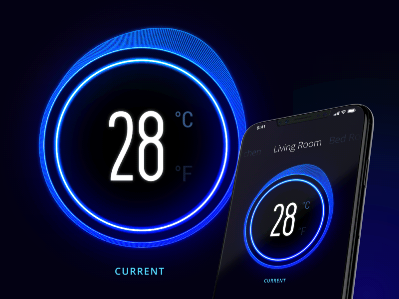 Smart Home - Climate Settings app application c4d cinema4d climate condition dark explainer glo glow home house interface ios mobile motion product smart ui ux
