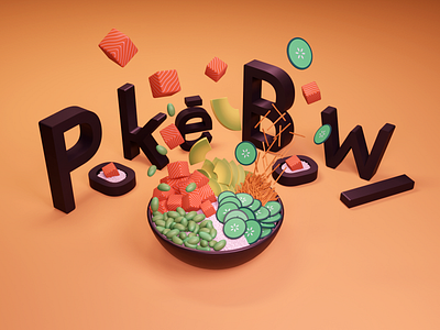 It's lunchtime! 3d avocado blender cartoon cucumber design edamame food illustration lunch model pokebowl render salmon sushi