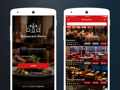 Restaurant App android app clean design ios iphone mobile reastaurant red ui ux