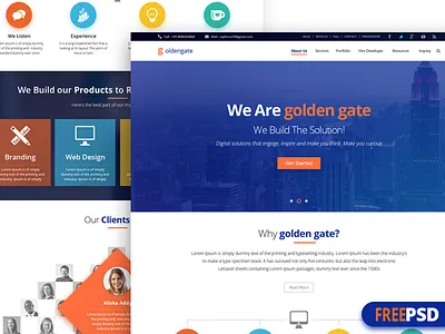 .PSD golden|gate solutions corporate free home it landing mobile psd single page solutions ui ux webdesign