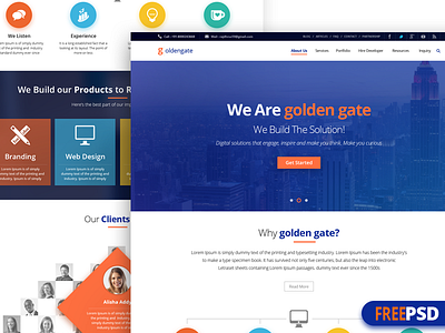 .PSD golden|gate solutions corporate free home it landing mobile psd single page solutions ui ux webdesign