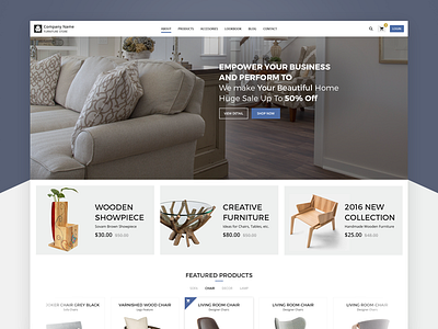 Responsive eCommerce furniture layout branding clear e commerce furniture home landing product responsive room shop ui ux