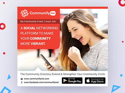 Facebook_Ad_3_CommunifyMe animation app banner branding colors community creative design facebook ad graphic promotion typography