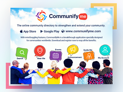 Facebook_Ad_8_CommunifyMe animation app banner branding colors community creative design facebook ad graphic promotion typography