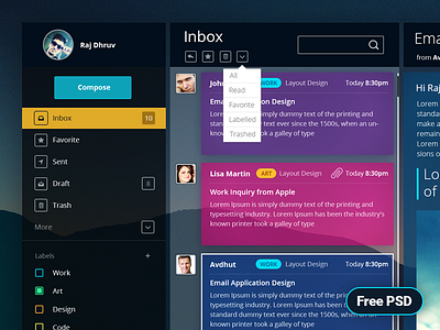 Email Dashboard - Free PSD design