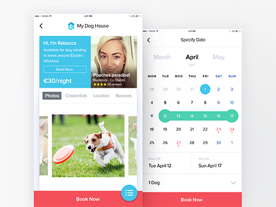 My Dog House Mobile App app book booking calendar design dog graphic pet profile typography ui ux