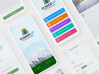 iPhone X - PowerUp Mobile App dashboard ios iphone x menu mobile mockup profile screen solar splash ui ux