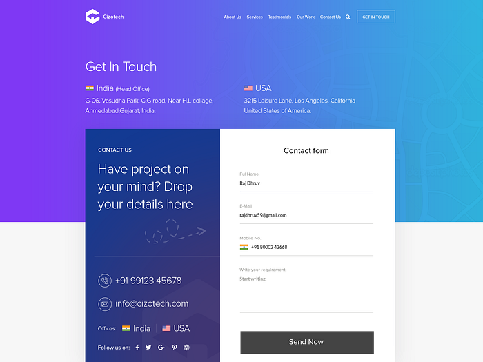 Cizotech Contact Us Page Design by Raj Dhruv...💯 on Dribbble