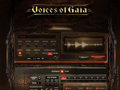 Soundiron Voices Of Gaia / Audio GUI Design audio fantasy game graphical user interface design gui gui design kontakt kontakt library old paper ui vst website