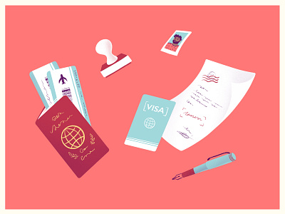 🌎VISA paperwork administration backpacker branding digital illustration paper paperwork passport procreate storytelling travel visa