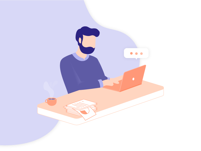 Typing animation character desk focus gif illustration isometric management office storytelling typing work