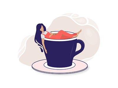 ☕️ Monday Morning bath cafe character coffee cup illustration morning storytelling tired woman