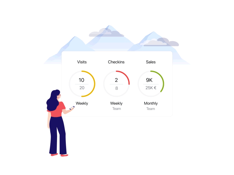 📊Reaching your goals after effects animation app branding character digital gif goal illustration illustrator kpi loop management mobile mountains storytelling woman