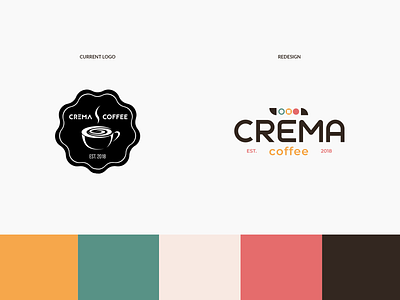 Current and Redesign Logo of CREMA Coffee graphic design logo design packaging pattern
