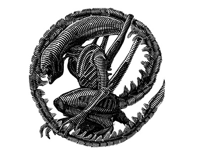 Alien engrave engraving illustration ink lineart woodcut