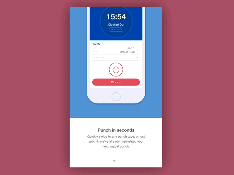 Time Punch animation app itx loading onboarding tour ui ux