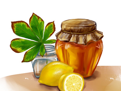 Honey, lemon and a leaf of chestnut 2d 2d illustration art design game art illustration