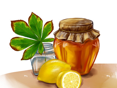 Honey, lemon and a leaf of chestnut