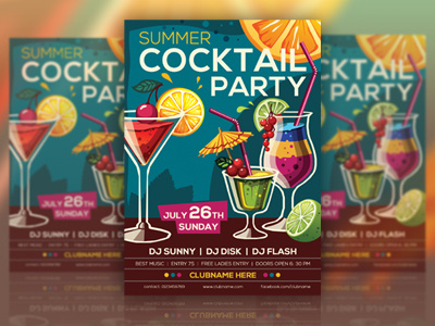Summer Cocktail Party Flyer Template download flyer food graphic graphicriver party photoshop poster spring summer template vintage
