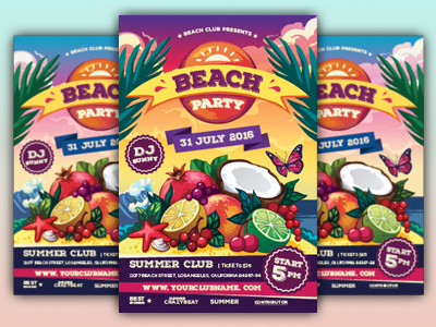 Summer Beach Party Flyer Template beach club disco flyer food graphicriver party pool poster spring summer template