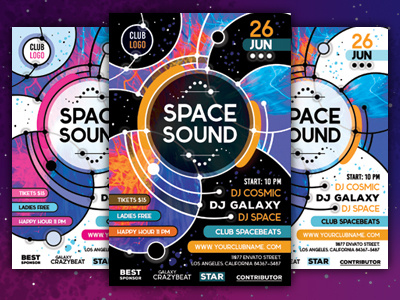 Space Sound Flyer Template club cosmic cosmos dj flyer galaxy music party poster space stars template