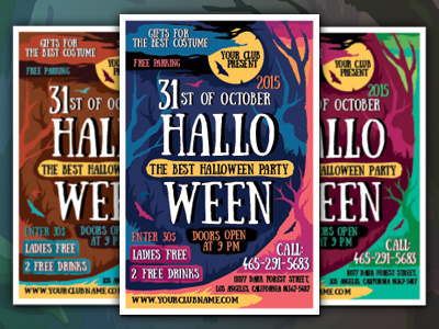Halloween Party Flyer Template creepy dark evil forest halloween horror moon night nightmare october party scary