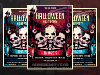 Halloween Night Party Flyer Template creepy dark evil halloween horror moon night nightmare october party scary zombie