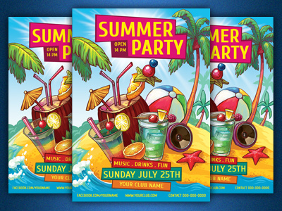 Summer Beach Party Flyer Template beach club disco flyer food graphicriver party pool poster spring summer template