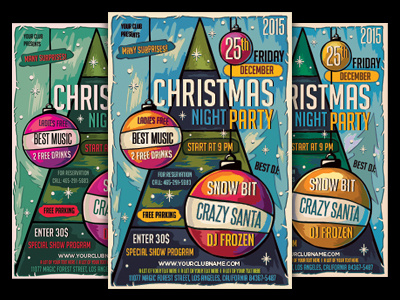 Christmas Night Party Flyer Template christmas christmas eve christmas tree flyer merry christmas new year party santa winter xmas