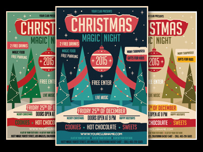 Christmas Night Party Flyer Template christmas christmas eve christmas tree flyer merry christmas new year party santa winter xmas