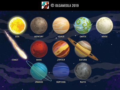 Solar System Planets Pictograms Set